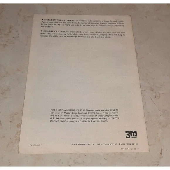 Vintage Facts in Five-Game of Knowledge Replacement Piece - Picture 2 of 3